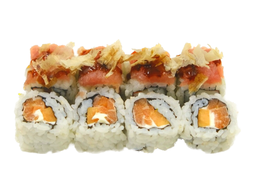URAMAKI HIROSHI (salmone, philadelhpia, papaya, esterno tartare di tonno e tonno essiccato 8pz)