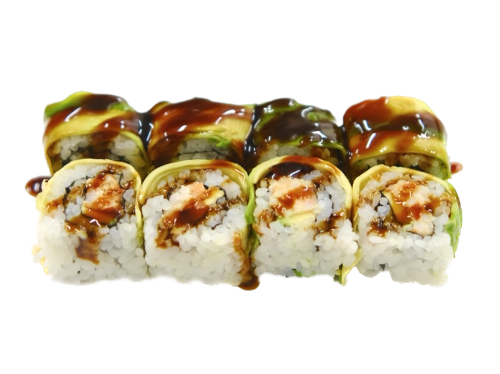 URAMAKI ASTICE (polpa di astice, avocado,mayo, esterno sashimi di avocado e salsa kabayaki 8pz)
