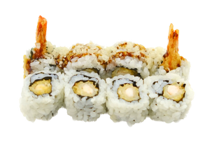 ZARIGANI (roll di riso con gambero in tempura e Philadelphia, esterno chips e salsa teriyaki 8pz)