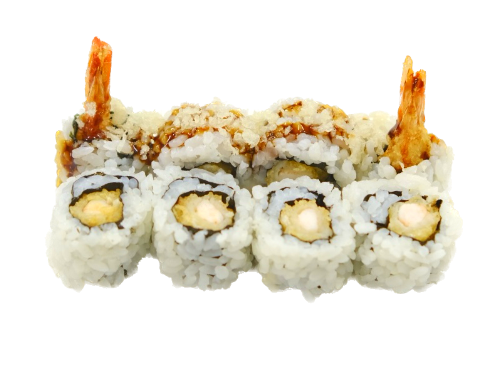 ZARIGANI (roll di riso con gambero in tempura e Philadelphia, esterno chips e salsa teriyaki 8pz)