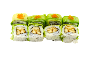 URAMAKI BLUE CRAB（granchio morbido in tempura,esterno avocado e tobiko)