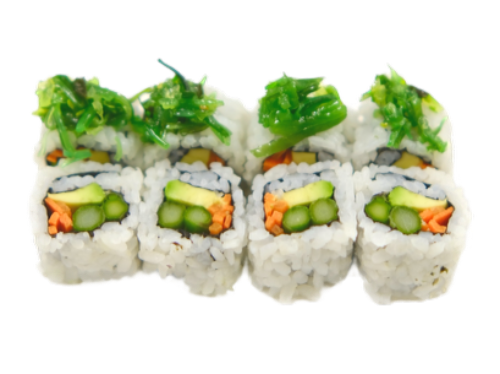 URAMAKI VEGE avocado, carote,asparagi  esterno alghe(8pz)